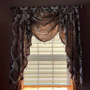 5 Window valances in brown. All 5 for 25. Each one is 61 in wide and 63 in long